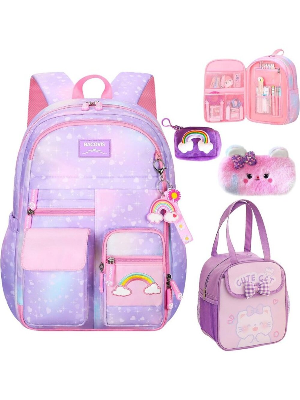 Colorful 5PCS Kids Backpack Set - Large Capacity Bookbag & Travel Daypack for